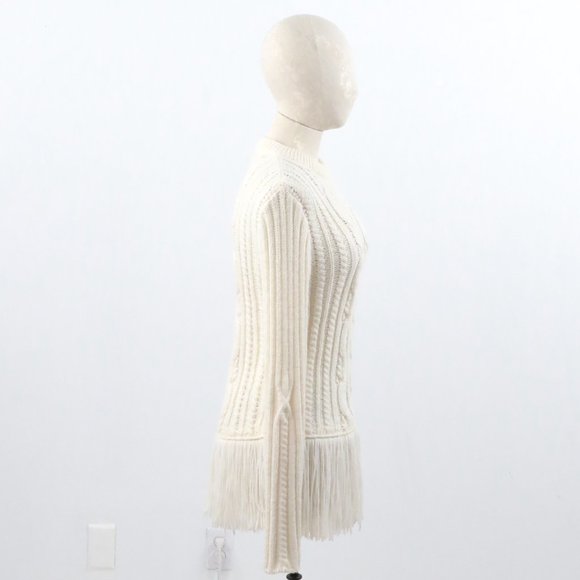 Tory Burch S Wool Fringe Cable Knit Sweater Cream - Picture 5 of 10